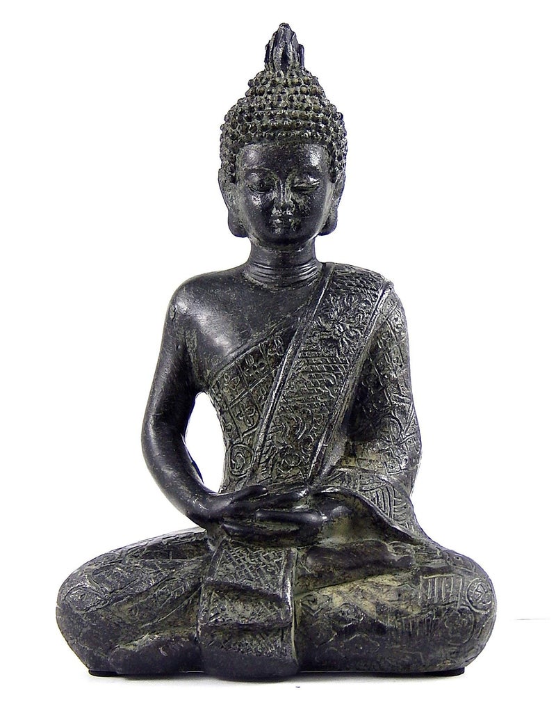 Bellaa Black Buddha Statue Enlightenment Meditation Dhyana Mudra Sitting Blessing Goodluck Happy Collectibles Figurines Sculpture Living Room Outdoor Garden Patio - Image 2